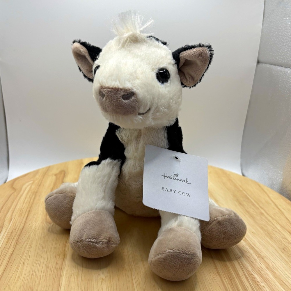 Hallmark Baby Cow Bean Filled Plush Stuffed Animal Black White Beige NWT